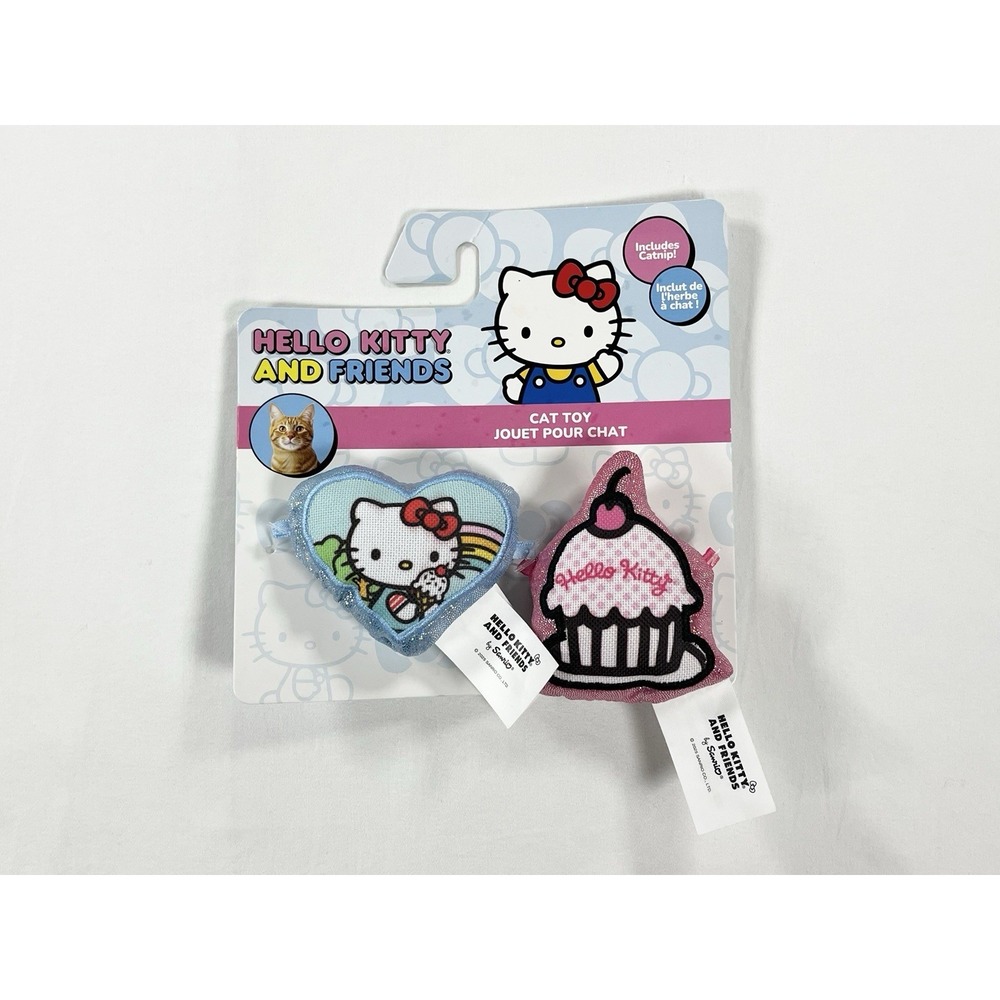 New Hello Kitty & Friends Catnip Cat Toys 2 Pack Pink Cupcake Rainbow Heart